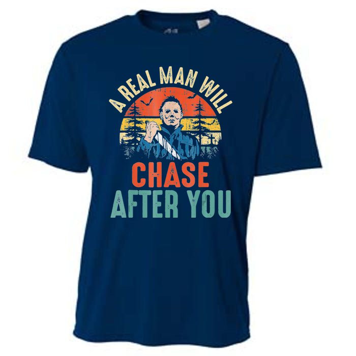 Vintage Real Man Will Chase After You Halloween Characters Cooling Performance Crew T-Shirt