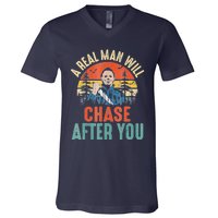 Vintage Real Man Will Chase After You Halloween Characters V-Neck T-Shirt