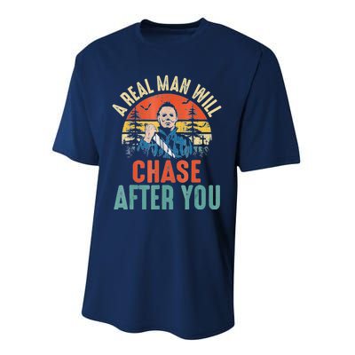 Vintage Real Man Will Chase After You Halloween Characters Performance Sprint T-Shirt