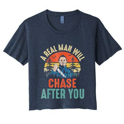 Vintage Real Man Will Chase After You Halloween Characters Crop Top