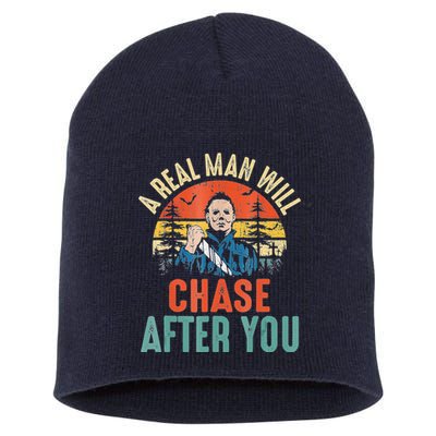 Vintage Real Man Will Chase After You Halloween Characters Short Acrylic Beanie