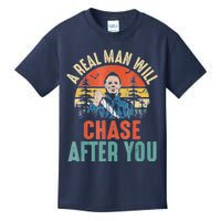 Vintage Real Man Will Chase After You Halloween Characters Kids T-Shirt