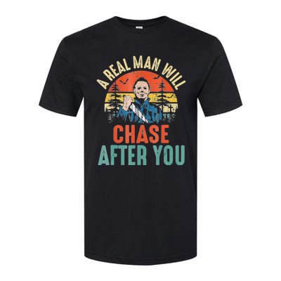 Vintage Real Man Will Chase After You Halloween Characters Softstyle CVC T-Shirt