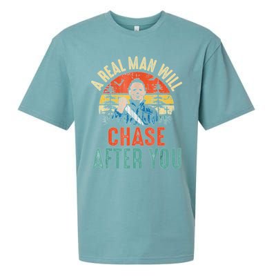 Vintage Real Man Will Chase After You Halloween Characters Sueded Cloud Jersey T-Shirt