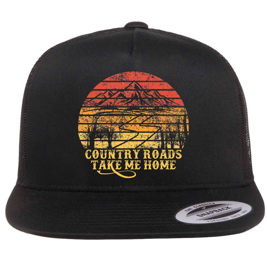 Vintage Retro Music Country Roads Take Me Home Flat Bill Trucker Hat