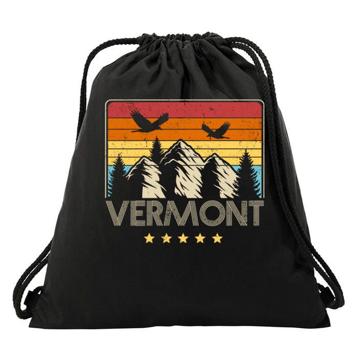 Vermont Retro Mountain Eagle Drawstring Bag