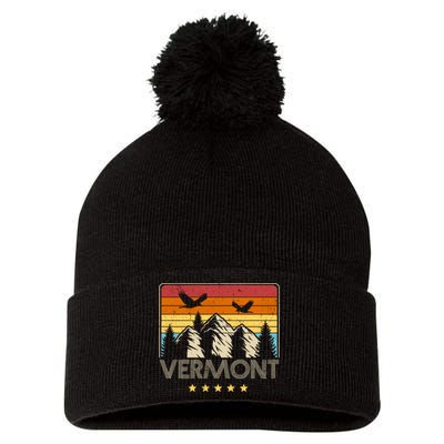 Vermont Retro Mountain Eagle Pom Pom 12in Knit Beanie