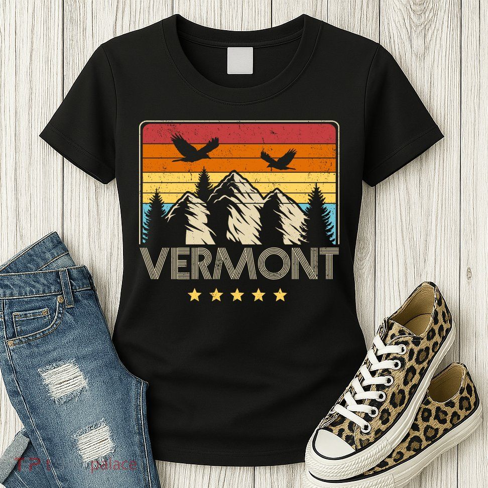 Vermont Retro Mountain Eagle Womens T-Shirt