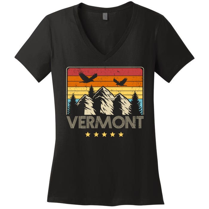 Vermont Retro Mountain Eagle Women's V-Neck T-Shirt