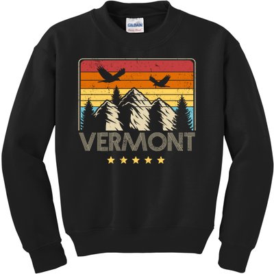 Vermont Retro Mountain Eagle Kids Sweatshirt