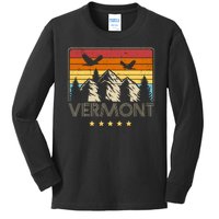 Vermont Retro Mountain Eagle Kids Long Sleeve Shirt