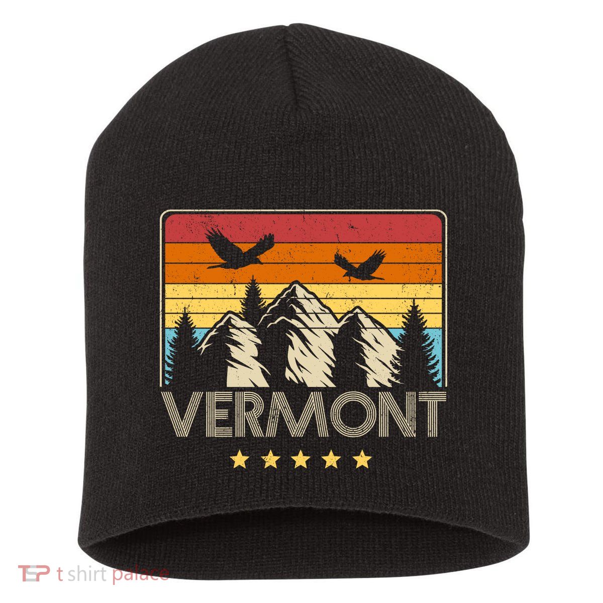 Vermont Retro Mountain Eagle Short Acrylic Beanie