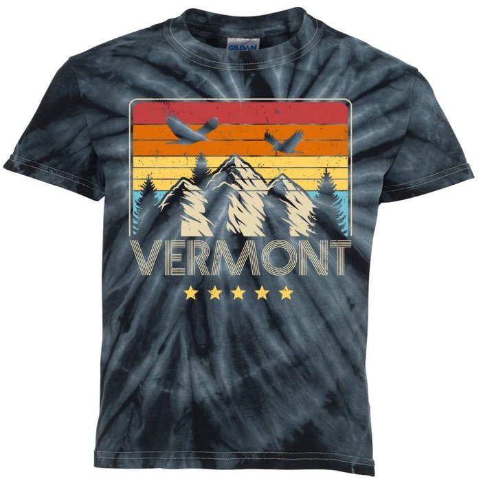 Vermont Retro Mountain Eagle Kids Tie-Dye T-Shirt