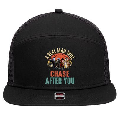 Vintage Real Man Will Chase After You Halloween Character 7 Panel Mesh Trucker Snapback Hat