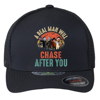 Vintage Real Man Will Chase After You Halloween Character Flexfit Unipanel Trucker Cap