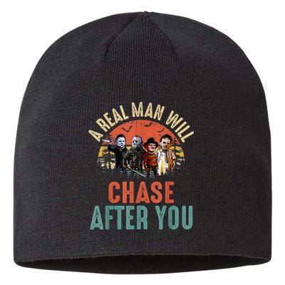 Vintage Real Man Will Chase After You Halloween Character Sustainable Beanie