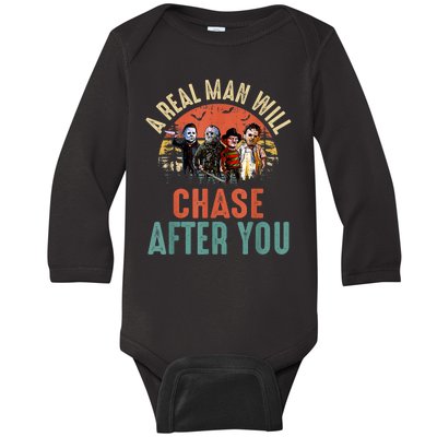 Vintage Real Man Will Chase After You Halloween Character Baby Long Sleeve Bodysuit