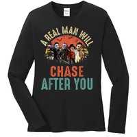 Vintage Real Man Will Chase After You Halloween Character Ladies Long Sleeve Shirt