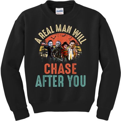 Vintage Real Man Will Chase After You Halloween Character Kids Sweatshirt