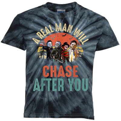 Vintage Real Man Will Chase After You Halloween Character Kids Tie-Dye T-Shirt