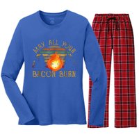 Vintage Retro May All Your Bacon Burn BBQ Grunge Women's Long Sleeve Flannel Pajama Set 