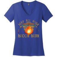 Vintage Retro May All Your Bacon Burn BBQ Grunge Women's V-Neck T-Shirt