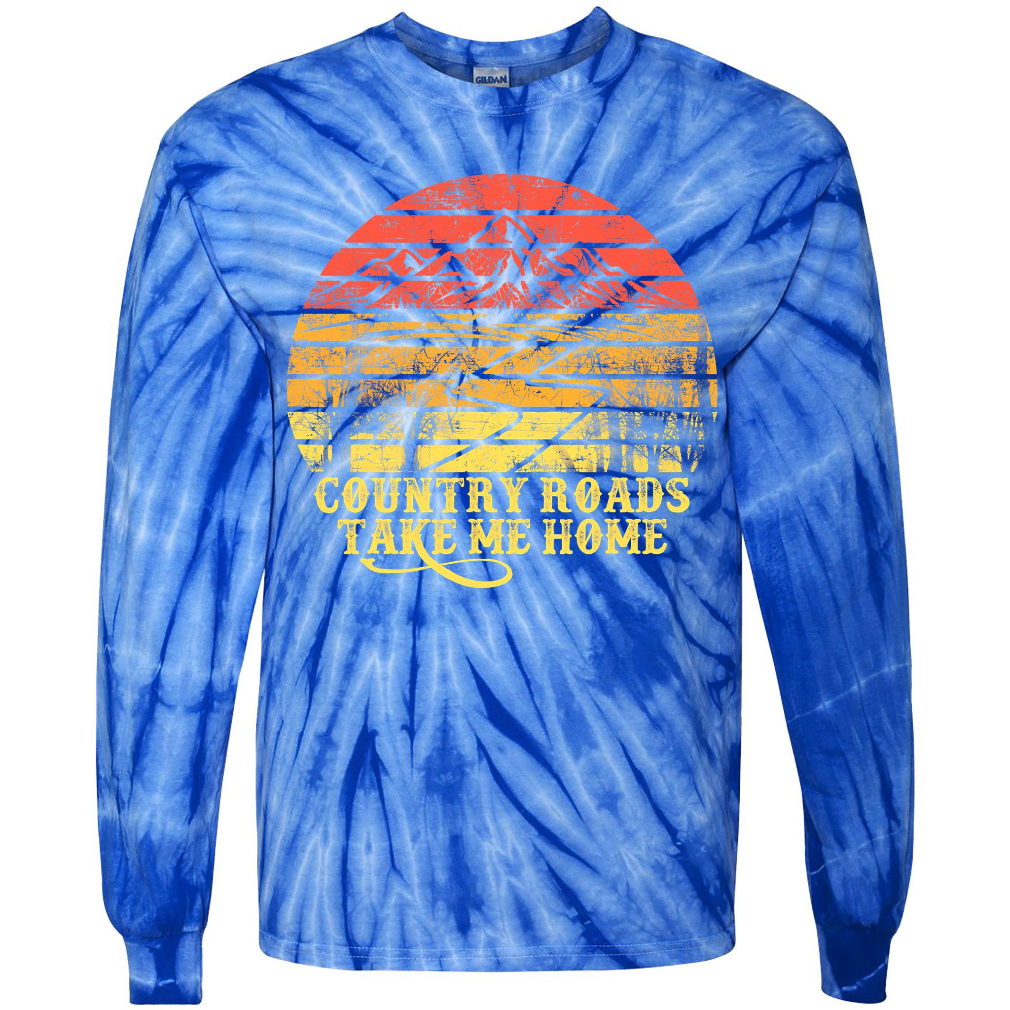Vintage Retro Music Fans Country Roads Take Me Home Tie-Dye Long Sleeve Shirt
