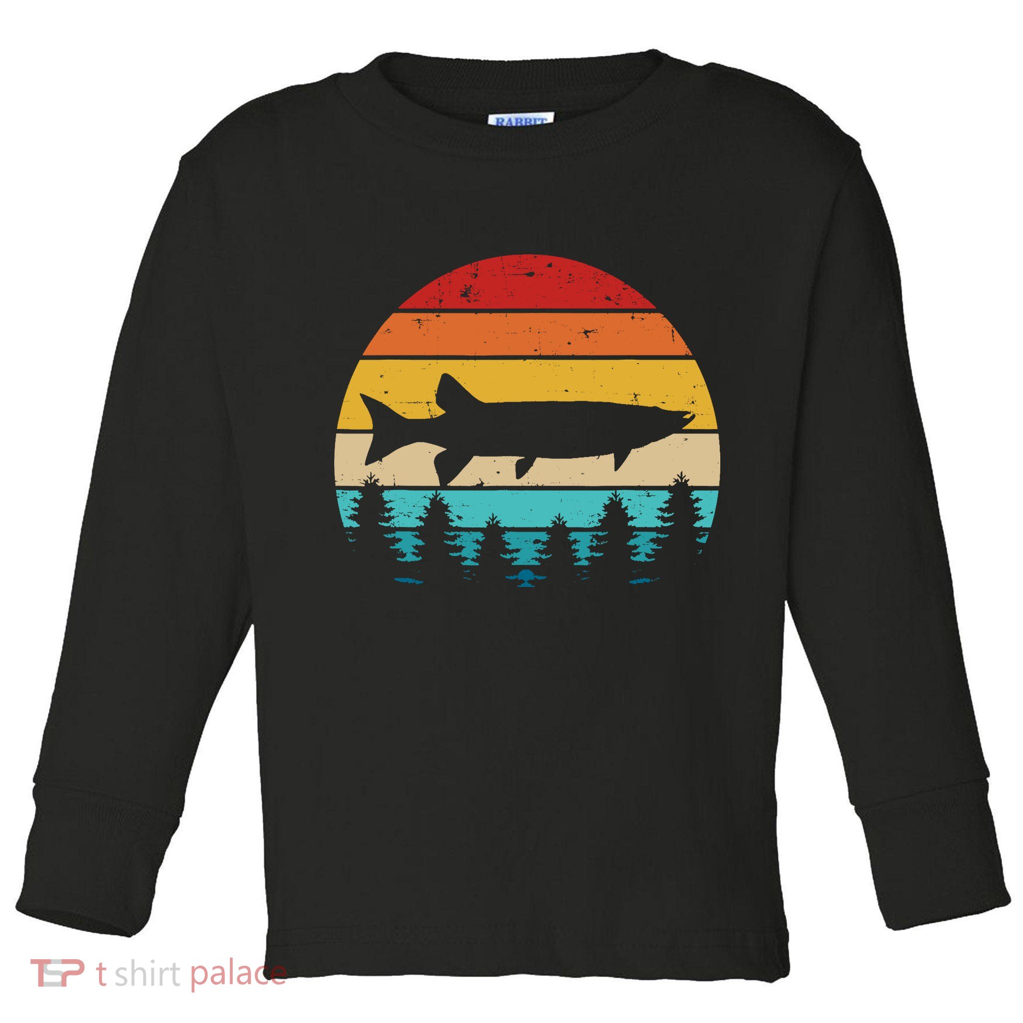 Vintage Retro Muskie Fishing Outdoor Camping Gift Toddler Long Sleeve Shirt