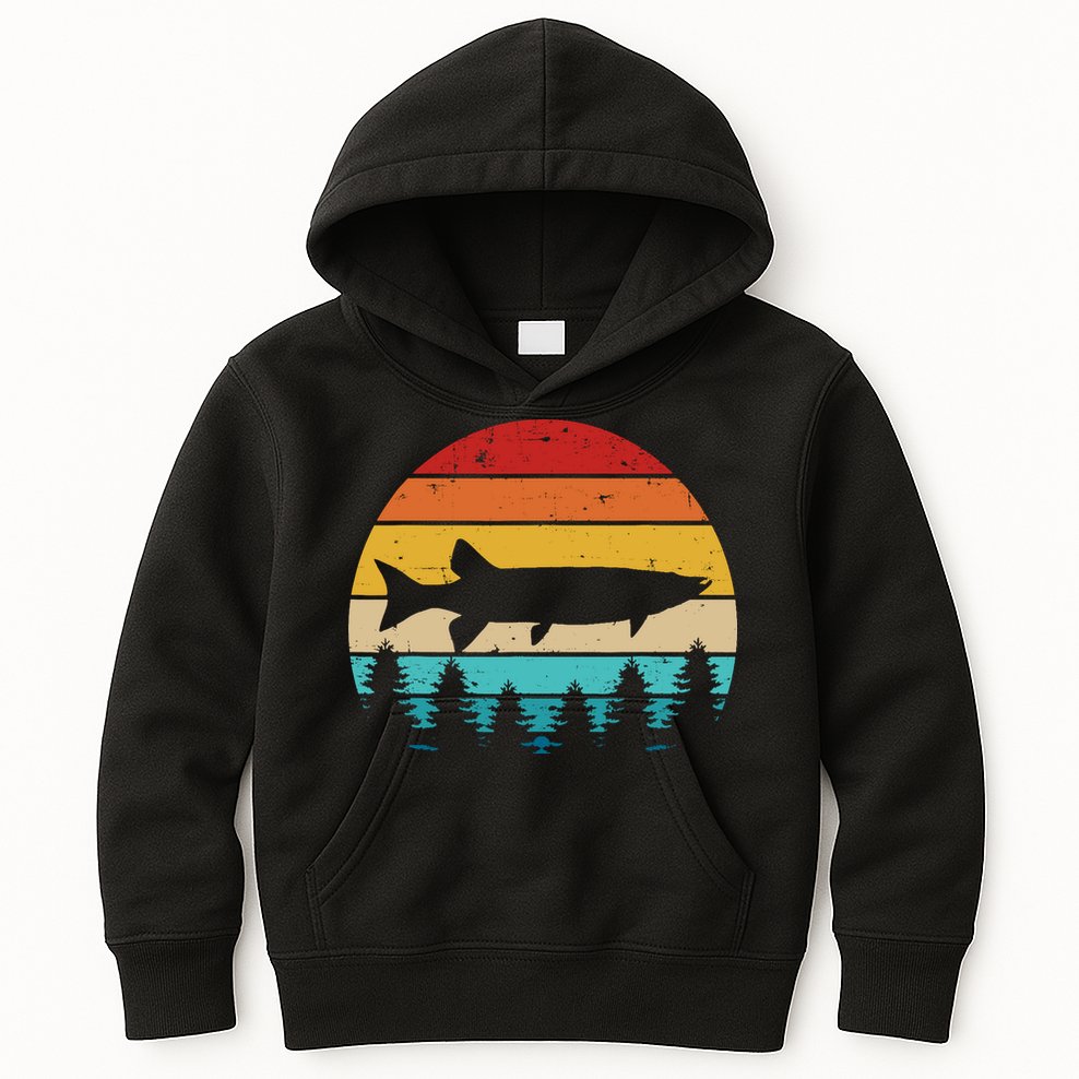 Vintage Retro Muskie Fishing Outdoor Camping Gift Kids Hoodie
