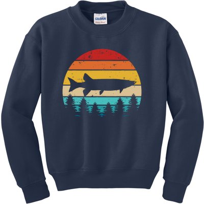 Vintage Retro Muskie Fishing Outdoor Camping Gift Kids Sweatshirt