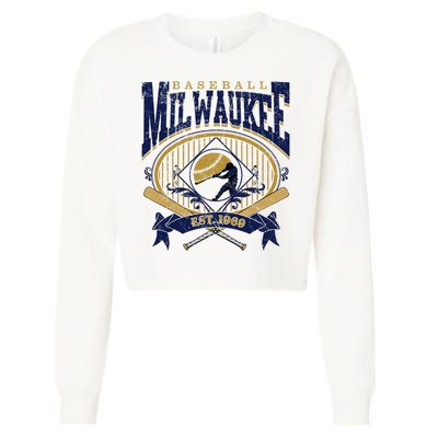 Vintage Retro Milwaukee Baseball Cropped Pullover Crew