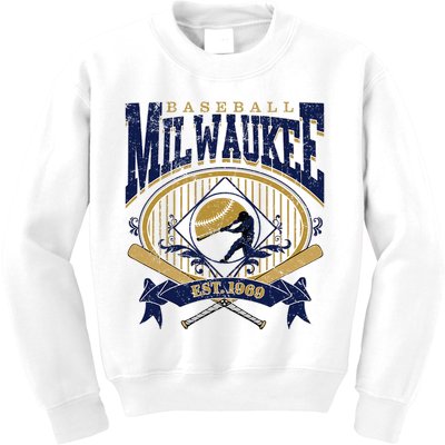 Vintage Retro Milwaukee Baseball Kids Sweatshirt