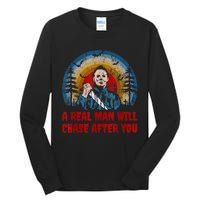 Vintage Real Man Will Chase After You Halloween Character Tall Long Sleeve T-Shirt