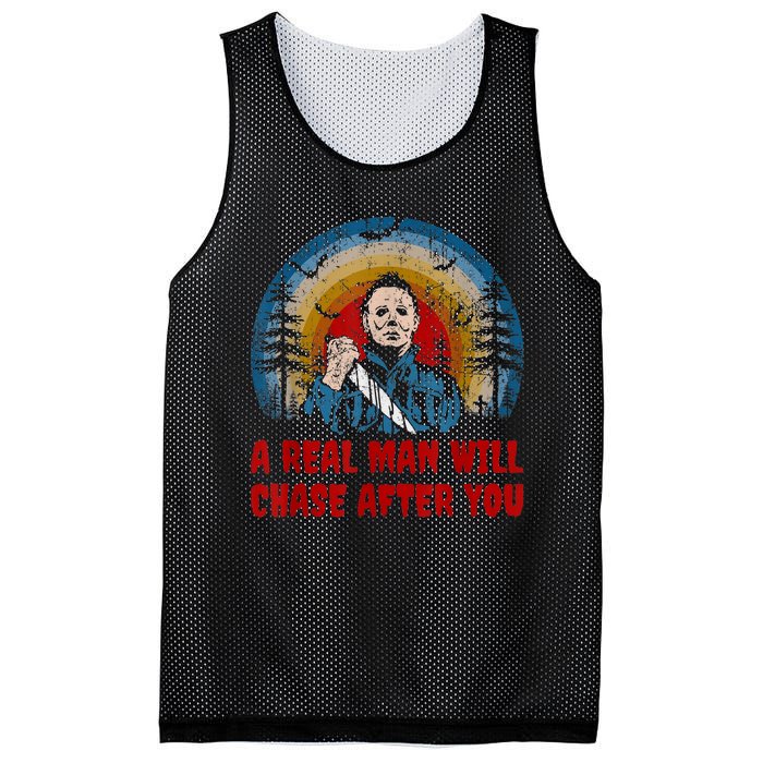 Vintage Real Man Will Chase After You Halloween Character Mesh Reversible Basketball Jersey Tank