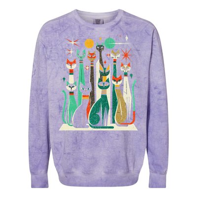 Vintage Retro Mid Century Long Neck Cats 50s 60s Style Colorblast Crewneck Sweatshirt