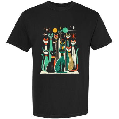 Vintage Retro Mid Century Long Neck Cats 50s 60s Style Garment-Dyed Heavyweight T-Shirt