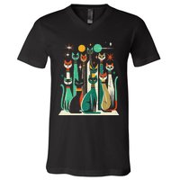 Vintage Retro Mid Century Long Neck Cats 50s 60s Style V-Neck T-Shirt