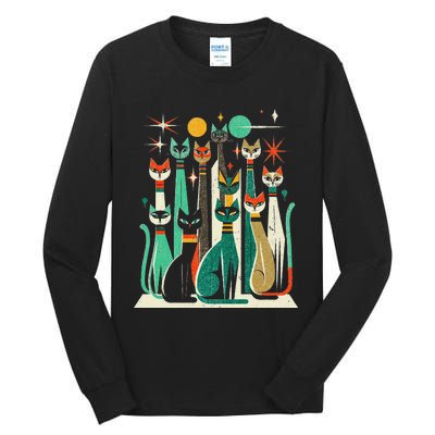 Vintage Retro Mid Century Long Neck Cats 50s 60s Style Tall Long Sleeve T-Shirt