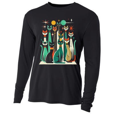 Vintage Retro Mid Century Long Neck Cats 50s 60s Style Cooling Performance Long Sleeve Crew