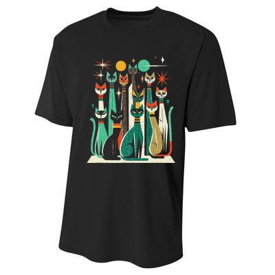 Vintage Retro Mid Century Long Neck Cats 50s 60s Style Performance Sprint T-Shirt