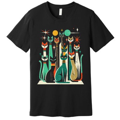 Vintage Retro Mid Century Long Neck Cats 50s 60s Style Premium T-Shirt