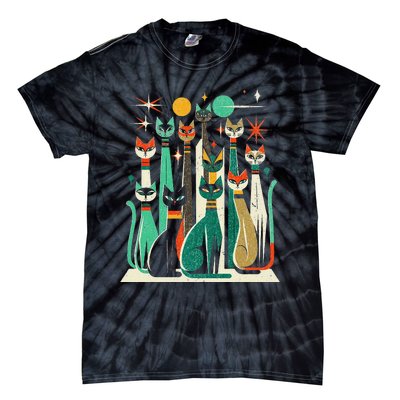 Vintage Retro Mid Century Long Neck Cats 50s 60s Style Tie-Dye T-Shirt