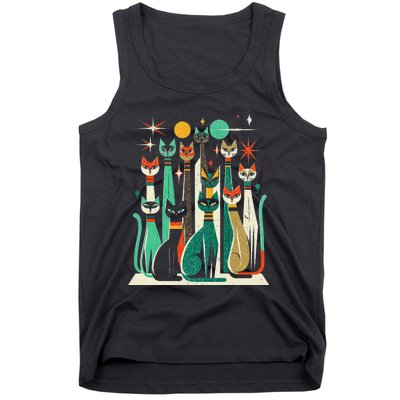 Vintage Retro Mid Century Long Neck Cats 50s 60s Style Tank Top