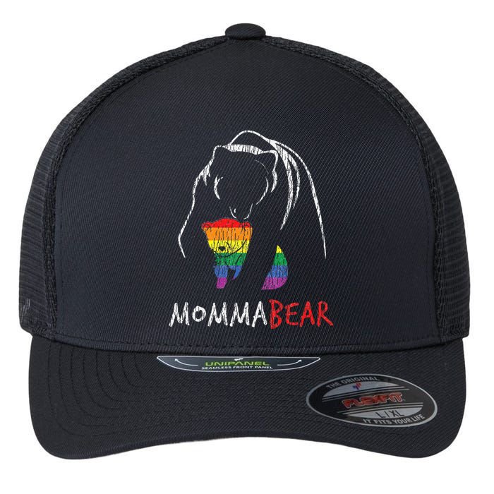 Vintage Rainbow Mama Bear Hug Love Support Parent Pride LGBT Flexfit Unipanel Trucker Cap