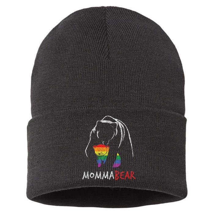 Vintage Rainbow Mama Bear Hug Love Support Parent Pride LGBT Sustainable Knit Beanie