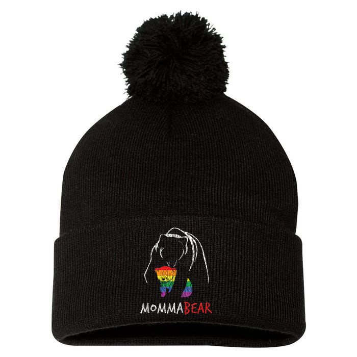 Vintage Rainbow Mama Bear Hug Love Support Parent Pride LGBT Pom Pom 12in Knit Beanie