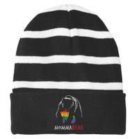 Vintage Rainbow Mama Bear Hug Love Support Parent Pride LGBT Striped Beanie with Solid Band