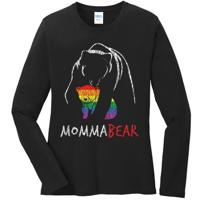 Vintage Rainbow Mama Bear Hug Love Support Parent Pride LGBT Ladies Long Sleeve Shirt