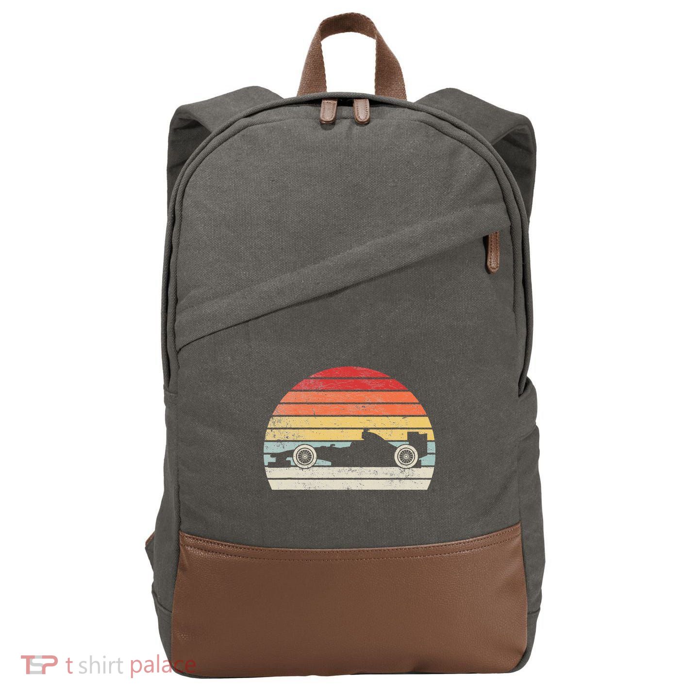 Vintage Retro Mechanic Sport Formula Race Car Cotton Canvas Backpack