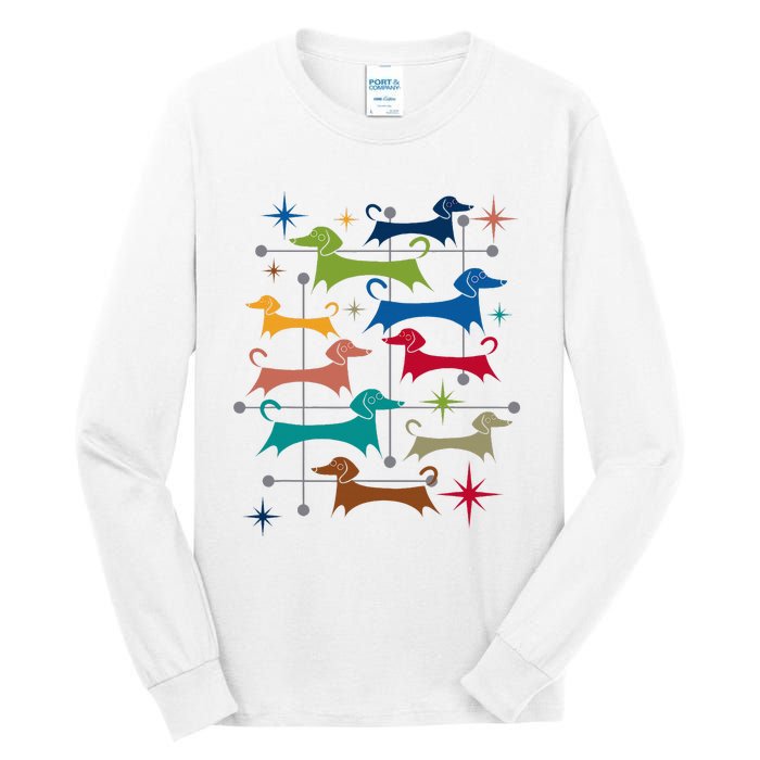 Vintage Retro Midcentury Modern Style Dachshunds Dogs Tall Long Sleeve T-Shirt